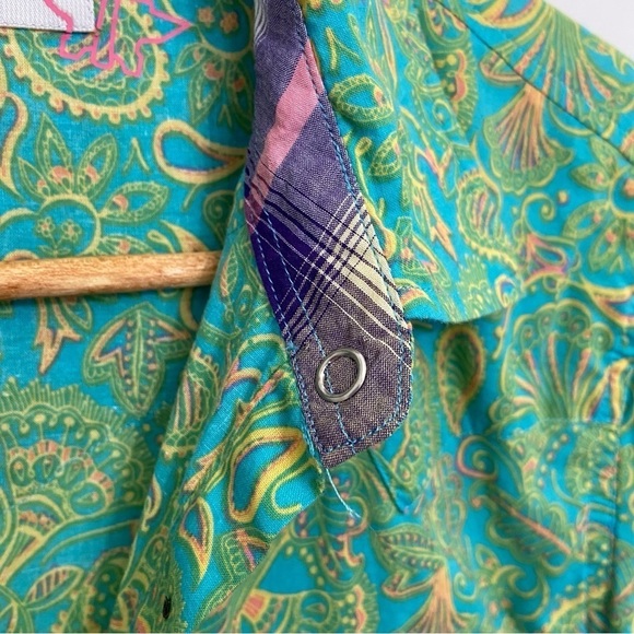 Tin Haul blouse summer spring 100% cotton light snap button down shirt green - Picture 8 of 15